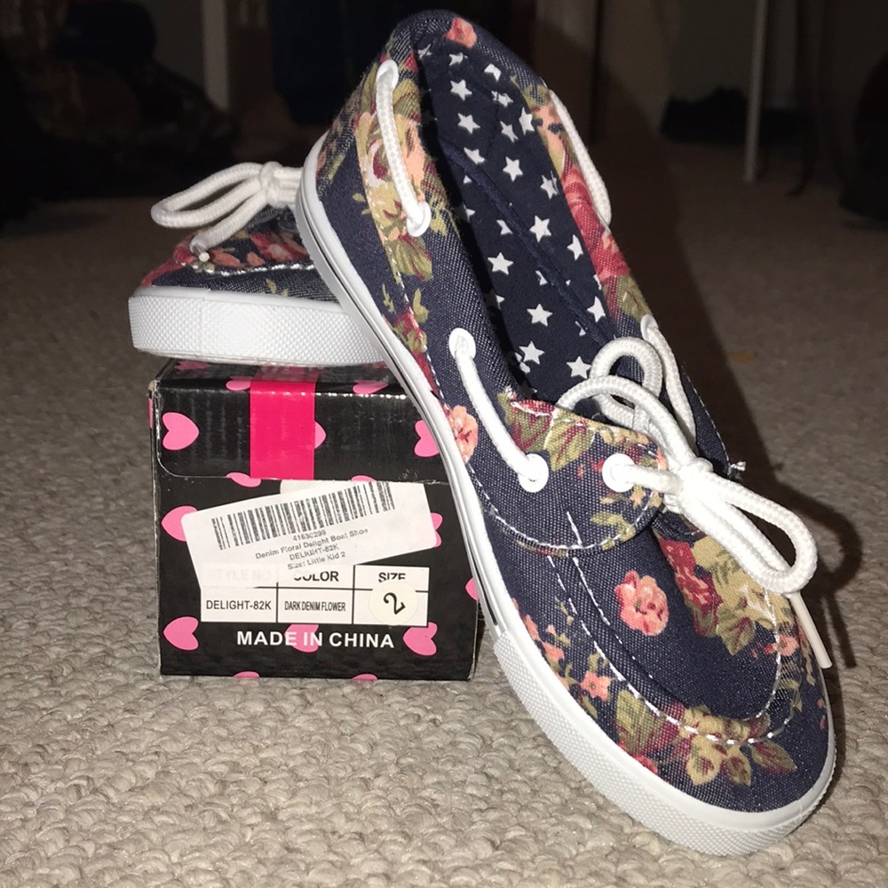Girls Floral Boat Shoes (New with box)